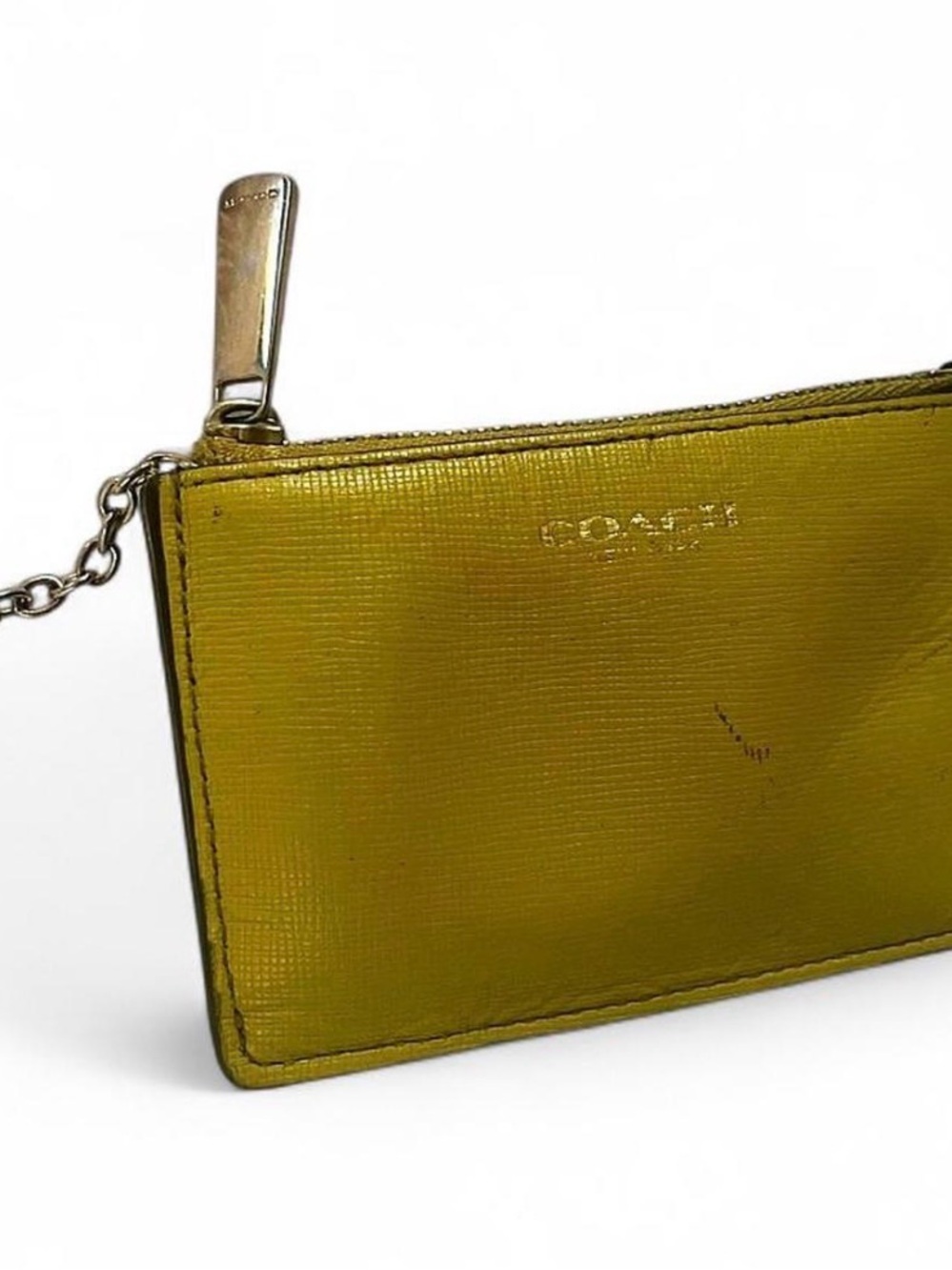 Pre-Owned Coach Yellow Leather ID Wallet,Card/ID Case with KeyChain